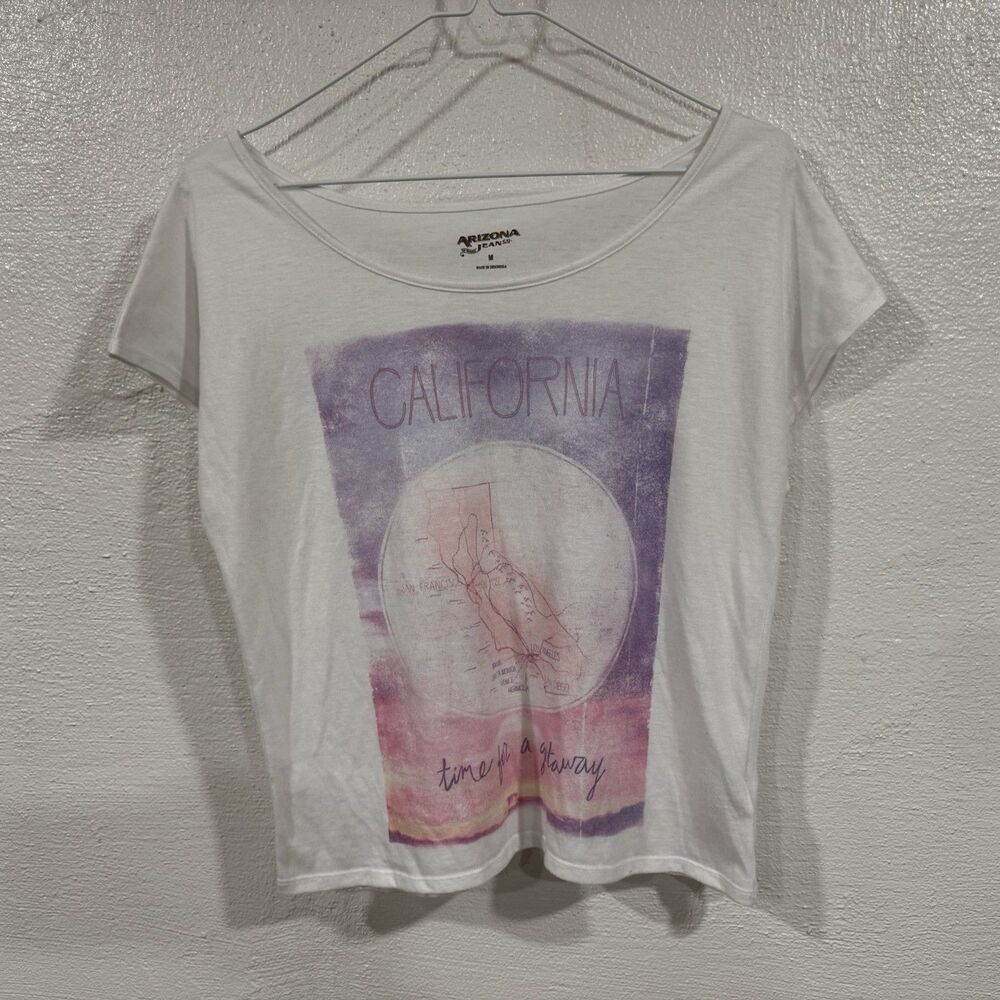 Arizona Jean Co California Graphic T-Shirt White Juniors M Scoop Neck Tee